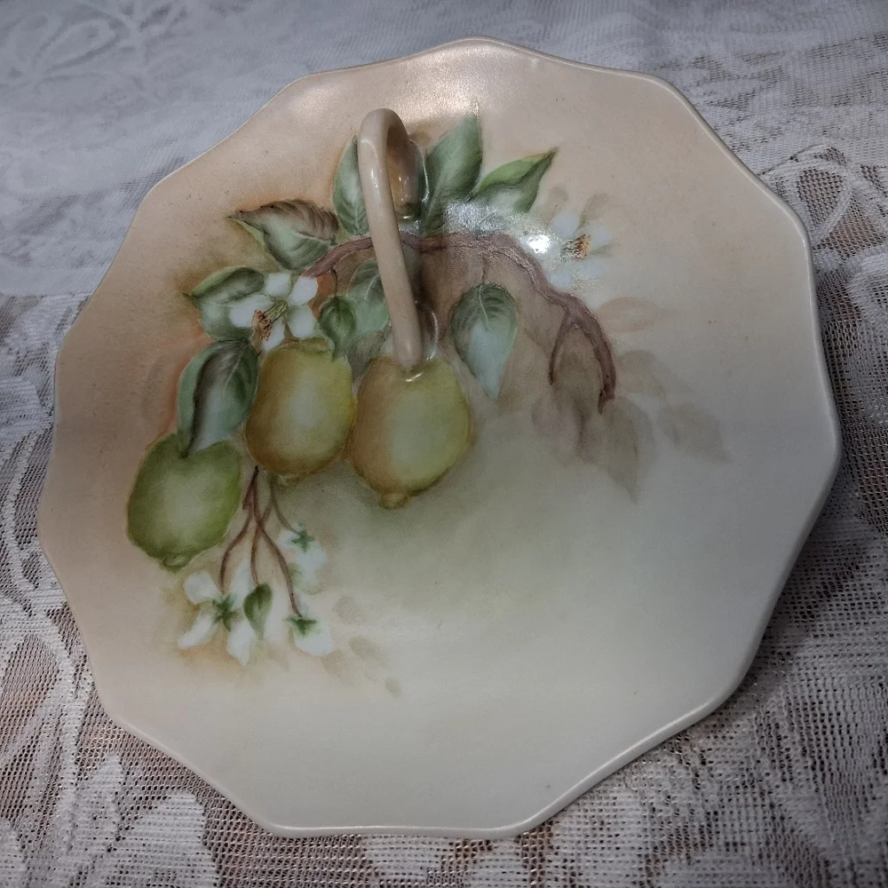 Vintage Hand-painted Fruit Dish Lemon Tray Tea Service Handled Plate Citrus